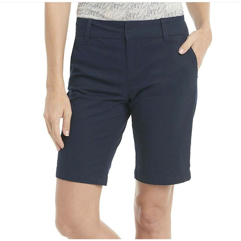 G.H. Bass & Co. Bermuda Shorts Sz 2 New $49 Navy Flat Front 10" Chinos Stretch